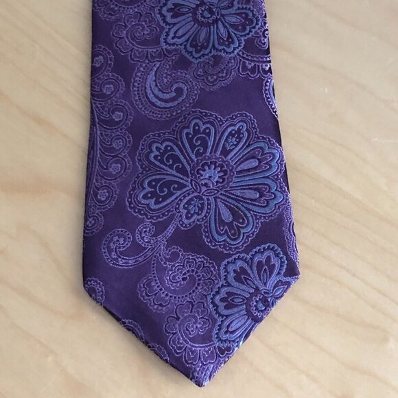 IKE BEHAR Mne's Silk Necktie Purple Pink & Blue Paisley Floral Tie NEW - Picture 4 of 9